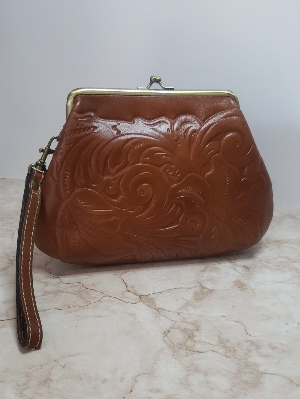Patricia Nash Leather Embossed Wristlet Clutch - Brown